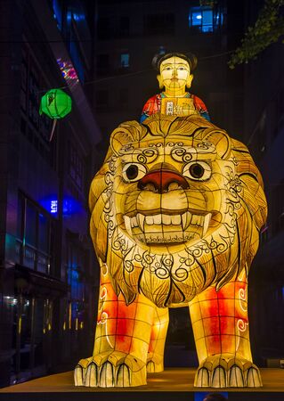 SEOUL - MAY 11 : Colorful lantern decoration at cheonggyecheon stream during the Lotus Lantern Festival in Seoul Korea on May 11 2018. The festival is a celebration of the birth of Buddhaのeditorial素材