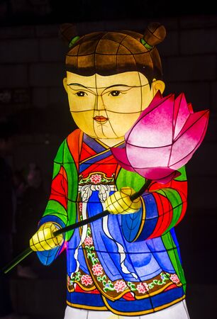 SEOUL - MAY 11 : Colorful lantern decoration at cheonggyecheon stream during the Lotus Lantern Festival in Seoul Korea on May 11 2018. The festival is a celebration of the birth of Buddhaのeditorial素材