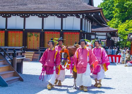 KYOTO - MAY 15 : Participants in Aoi Matsuri in Kyoto, Japan on May 15 2018. Aoi Mastsuri is one of the three main annual festivals held in Kyoto, Japanのeditorial素材