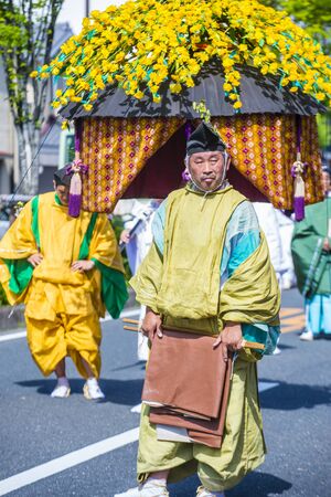 KYOTO - MAY 15 : Participants in Aoi Matsuri in Kyoto, Japan on May 15 2018. Aoi Mastsuri is one of the three main annual festivals held in Kyoto, Japanのeditorial素材