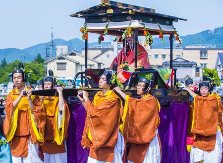 KYOTO - MAY 15 : Participants in Aoi Matsuri in Kyoto, Japan on May 15 2018. Aoi Mastsuri is one of the three main annual festivals held in Kyoto, Japanのeditorial素材
