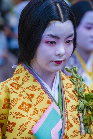 KYOTO - MAY 15 : Participant in Aoi Matsuri in Kyoto, Japan on May 15 2018. Aoi Mastsuri is one of the three main annual festivals held in Kyoto, Japanのeditorial素材