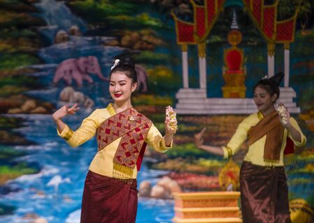 LUANG PRABANG , LAOS - AUG 10 : Laotian dancers perform in the Royal Ballet Theatre in Luang Prabang...