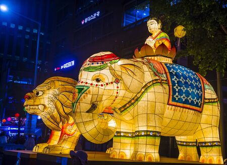 SEOUL - MAY 11 : Colorful lantern decoration at cheonggyecheon stream during the Lotus Lantern Festival in Seoul Korea on May 11 2018. The festival is a celebration of the birth of Buddhaのeditorial素材