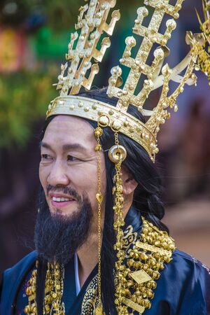 SEOUL - MAY 11 :  Man with traditional costume at Jogyesa Temple during Lotus Lantern Festival in Seoul , Korea on May 11 2018  The festival is a celebration of the birth of Buddhaのeditorial素材