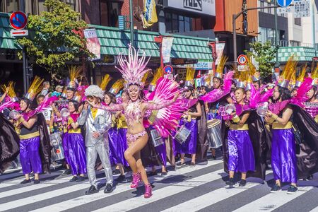 TOKYO - AUG 25 : Participants in the Asakusa samba carnival in Tokyo Japan on August 25 2018. The...