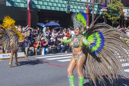 TOKYO - AUG 25 : Participants in the Asakusa samba carnival in Tokyo Japan on August 25 2018. The...