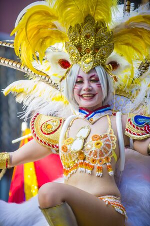 TOKYO - AUG 25 : Participant in the Asakusa samba carnival in Tokyo Japan on August 25 2018. The Asakusa samba carnival is the largest of its kind in the northern hemisphere.のeditorial素材