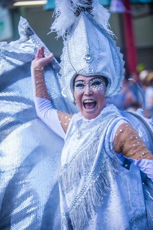 TOKYO - AUG 25 : Participant in the Asakusa samba carnival in Tokyo Japan on August 25 2018. The Asakusa samba carnival is the largest of its kind in the northern hemisphere.のeditorial素材