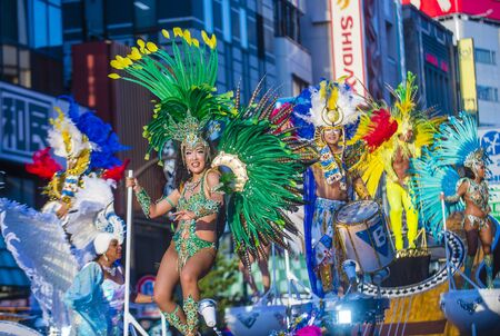 TOKYO - AUG 25 : Participants in the Asakusa samba carnival in Tokyo Japan on August 25 2018. The...