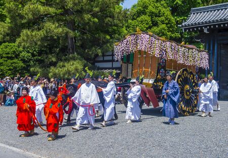KYOTO - MAY 15 : Participants in Aoi Matsuri in Kyoto, Japan on May 15 2018. Aoi Mastsuri is one of the three main annual festivals held in Kyoto, Japanのeditorial素材
