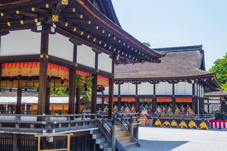 KYOTO - MAY 15 : Participants in Aoi Matsuri in Kyoto, Japan on May 15 2018. Aoi Mastsuri is one of the three main annual festivals held in Kyoto, Japanのeditorial素材