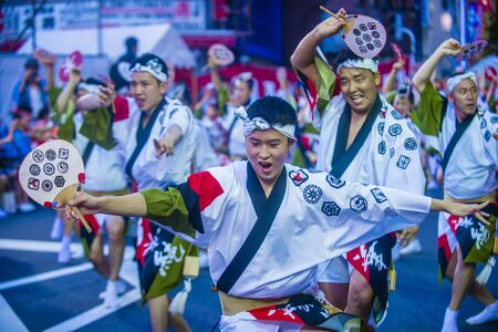 TOKYO - AUG 26 : Participants in the Awa Odori festival in Tokyo, Japan on August 26 2018. Awa Odori is the largest dance festival in Japanのeditorial素材