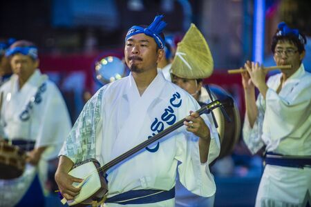 TOKYO - AUG 26 : Participants in the Awa Odori festival in Tokyo, Japan on August 26 2018. Awa Odori is the largest dance festival in Japanのeditorial素材