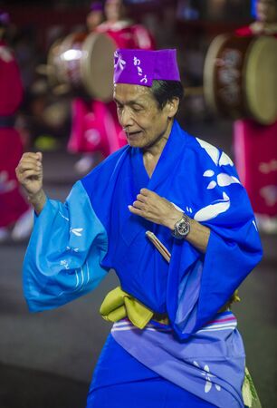 TOKYO - AUG 26 : Participant in the Awa Odori festival in Tokyo, Japan on August 26 2018. Awa Odori is the largest dance festival in Japanのeditorial素材