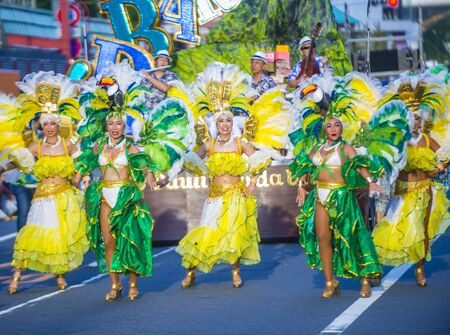 TOKYO - AUG 25 : Participants in the Asakusa samba carnival in Tokyo Japan on August 25 2018. The Asakusa samba carnival is the largest of its kind in the northern hemisphere.のeditorial素材