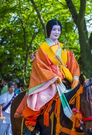 KYOTO - MAY 15 : Participant in Aoi Matsuri in Kyoto, Japan on May 15 2018. Aoi Mastsuri is one of the three main annual festivals held in Kyoto, Japanのeditorial素材