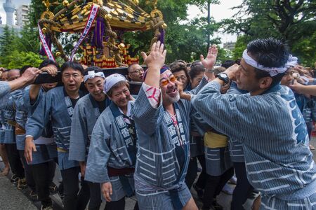TOKYO - MAY 19 : Participants in the Kanda Matsuri in Tokyo, Japan on May 19 2018. Kanda Matsuri is one of three main festivals of Tokyo, Japanのeditorial素材
