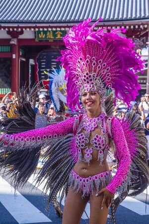 TOKYO - AUG 25 : Participant in the Asakusa samba carnival in Tokyo Japan on August 25 2018. The...