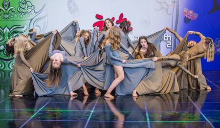 ANDONG , SOUTH KOREA - OCT 01 : Dancers from Modern dance groupe Buras perform at the Maskdance festival held in Andong South Korea on October 01 2018のeditorial素材