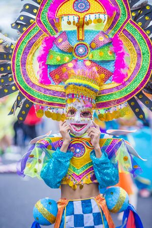 BACOLOD , PHILIPPINES - OCT 28 : Participant in the Masskara Festival in Bacolod Philippines on October 28 2018. Masskara is an annual festival held every fourth Sunday of Octoberのeditorial素材