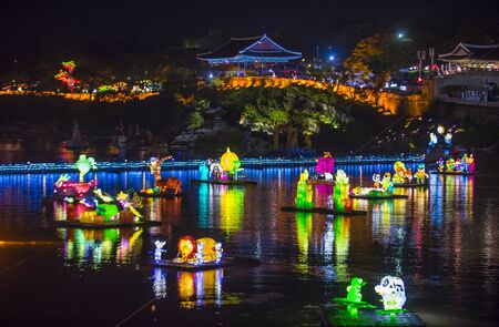 JINJU , SOUTH KOREA - OCT 07 : Colorful lantern decoration during the Jinju Lantern Festival in Jinju , South Korea on October 07 2018のeditorial素材