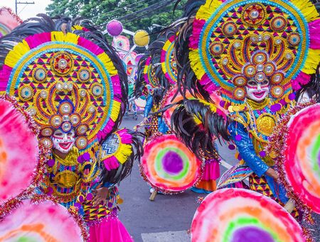 BACOLOD , PHILIPPINES - OCT 28 : Participants in the Masskara Festival in Bacolod Philippines on October 28 2018. Masskara is an annual festival held every fourth Sunday of Octoberのeditorial素材