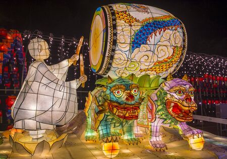 JINJU , SOUTH KOREA - OCT 07 : Colorful lantern decoration during the Jinju Lantern Festival in Jinju , South Korea on October 07 2018のeditorial素材