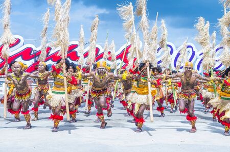 ILOILO , PHILIPPINES - JAN 27 : Participants in the Dinagyang Festival in Iloilo Philippines on January 27 2019. The Dinagyang is religious and cultural ennuel festivalのeditorial素材