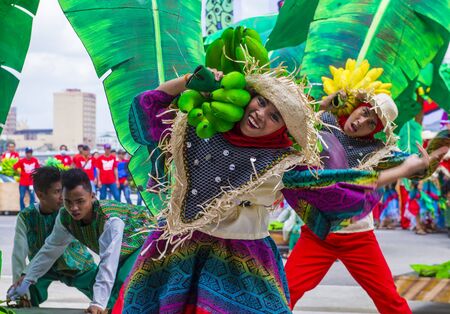ILOILO , PHILIPPINES - JAN 27 : Participants in the Dinagyang Festival in Iloilo Philippines on January 27 2019. The Dinagyang is religious and cultural ennuel festivalのeditorial素材
