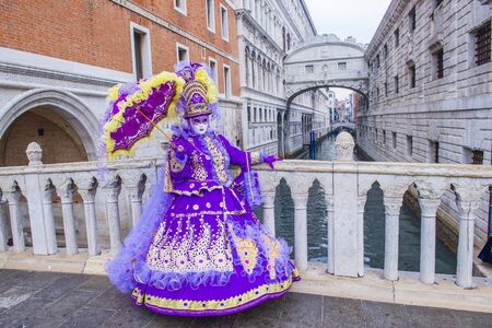 VENICE, ITALY - FEB 26 : Participant in the Venice Carnival in Venice , Italy on February 26 2019. The Venice Carnival is world-famous for itâs elaborate masksのeditorial素材