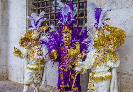 VENICE, ITALY - FEB 26 : Participants in the Venice Carnival in Venice , Italy on February 26 2019. The Venice Carnival is world-famous for itâs elaborate masksのeditorial素材