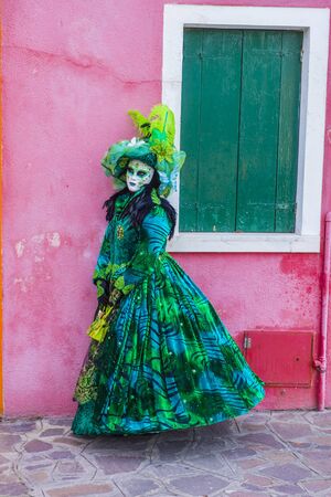 VENICE, ITALY - FEB 26 : Participant in the Venice Carnival in Venice , Italy on February 26 2019. The Venice Carnival is world-famous for itâs elaborate masksのeditorial素材