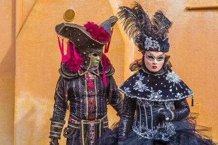 VENICE, ITALY - FEB 26 : Participants in the Venice Carnival in Venice , Italy on February 26 2019. The Venice Carnival is world-famous for itâs elaborate masksのeditorial素材