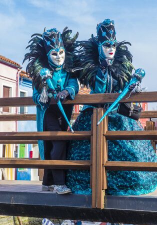 VENICE, ITALY - FEB 26 : Participants in the Venice Carnival in Venice , Italy on February 26 2019. The Venice Carnival is world-famous for itâs elaborate masksのeditorial素材