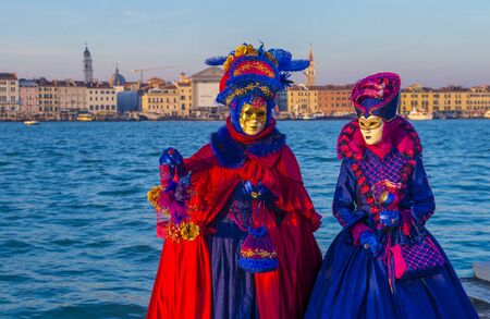 VENICE, ITALY - FEB 26 : Participants in the Venice Carnival in Venice , Italy on February 26 2019. The Venice Carnival is world-famous for itâs elaborate masksのeditorial素材