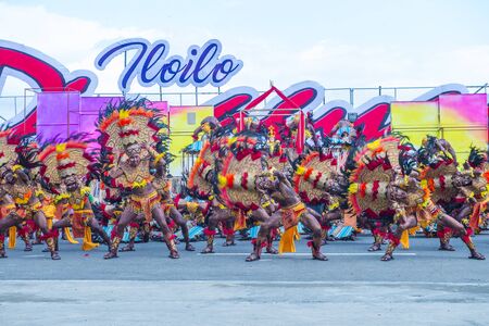 ILOILO , PHILIPPINES - JAN 27 : Participants in the Dinagyang Festival in Iloilo Philippines on January 27 2019. The Dinagyang is religious and cultural ennuel festivalのeditorial素材