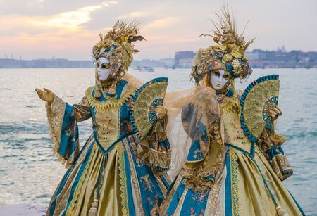 VENICE, ITALY - FEB 26 : Participants in the Venice Carnival in Venice , Italy on February 26 2019. The Venice Carnival is world-famous for itâs elaborate masksのeditorial素材