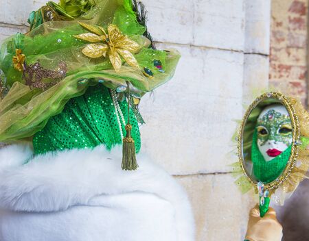 VENICE, ITALY - FEB 26 : Participant in the Venice Carnival in Venice , Italy on February 26 2019. The Venice Carnival is world-famous for itâs elaborate masksのeditorial素材