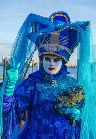 VENICE, ITALY - FEB 26 : Participant in the Venice Carnival in Venice , Italy on February 26 2019. The Venice Carnival is world-famous for itâs elaborate masksのeditorial素材