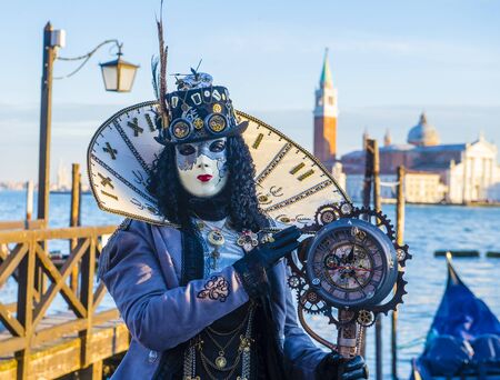 VENICE, ITALY - FEB 26 : Participant in the Venice Carnival in Venice , Italy on February 26 2019. The Venice Carnival is world-famous for itâs elaborate masksのeditorial素材