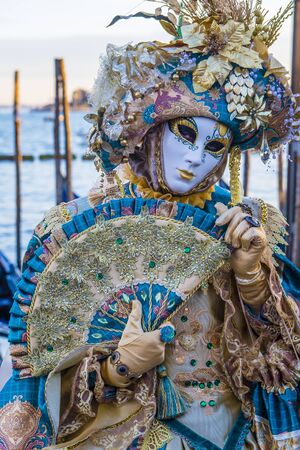 VENICE, ITALY - FEB 26 : Participant in the Venice Carnival in Venice , Italy on February 26 2019. The Venice Carnival is world-famous for itâs elaborate masksのeditorial素材