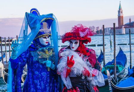VENICE, ITALY - FEB 26 : Participants in the Venice Carnival in Venice , Italy on February 26 2019. The Venice Carnival is world-famous for itâs elaborate masksのeditorial素材