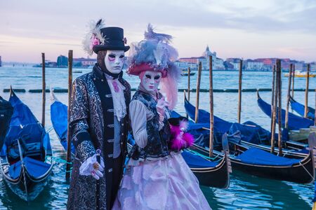 VENICE, ITALY - FEB 26 : Participants in the Venice Carnival in Venice , Italy on February 26 2019. The Venice Carnival is world-famous for itâs elaborate masksのeditorial素材
