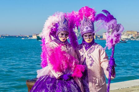 VENICE, ITALY - FEB 26 : Participants in the Venice Carnival in Venice , Italy on February 26 2019. The Venice Carnival is world-famous for itâs elaborate masksのeditorial素材