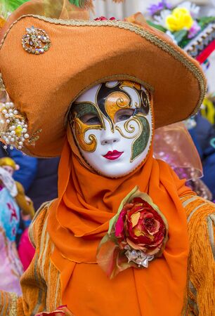 VENICE, ITALY - FEB 26 : Participant in the Venice Carnival in Venice , Italy on February 26 2019. The Venice Carnival is world-famous for itâs elaborate masksのeditorial素材