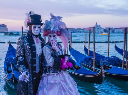VENICE, ITALY - FEB 26 : Participants in the Venice Carnival in Venice , Italy on February 26 2019. The Venice Carnival is world-famous for itâs elaborate masksのeditorial素材