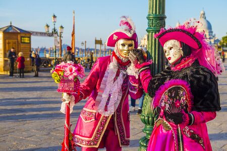 VENICE, ITALY - FEB 26 : Participants in the Venice Carnival in Venice , Italy on February 26 2019. The Venice Carnival is world-famous for itâs elaborate masksのeditorial素材