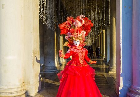 VENICE, ITALY - FEB 26 : Participant in the Venice Carnival in Venice , Italy on February 26 2019. The Venice Carnival is world-famous for itâs elaborate masksのeditorial素材