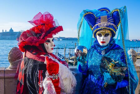 VENICE, ITALY - FEB 26 : Participants in the Venice Carnival in Venice , Italy on February 26 2019. The Venice Carnival is world-famous for itâs elaborate masksのeditorial素材